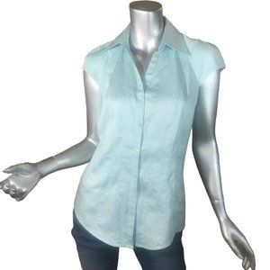 Antonio Melani Medium Button Front Blouse Light Blue Cap Sleeve Top